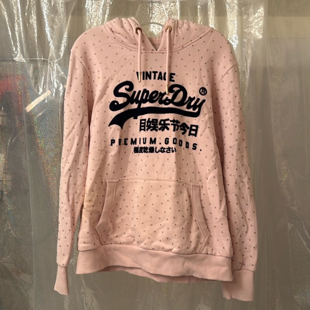SuperDry Pink Hoodie w/ stars and rose gold detailing (Size 12)